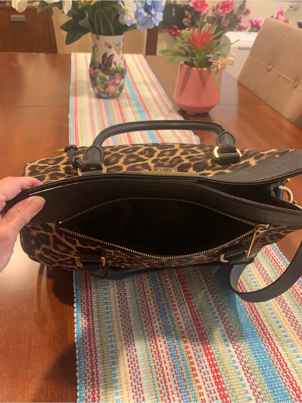 Michael Kors Leopard Print Satchel with Black Trim and Gold Hardware - Picture 9 of 15